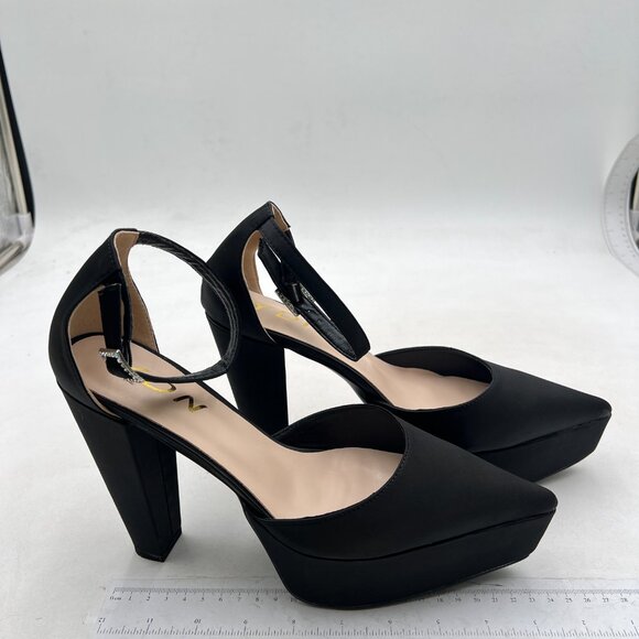 YDN Women Platform Sandals Ankle Strap D’Orsay Cone High Heels Pointed Toe Black - Picture 4 of 8